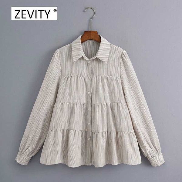 

women vintage turn down collar stripe pleats linen smock blouse office ladies long sleeve chic casual business shirt ls6934 210603, White