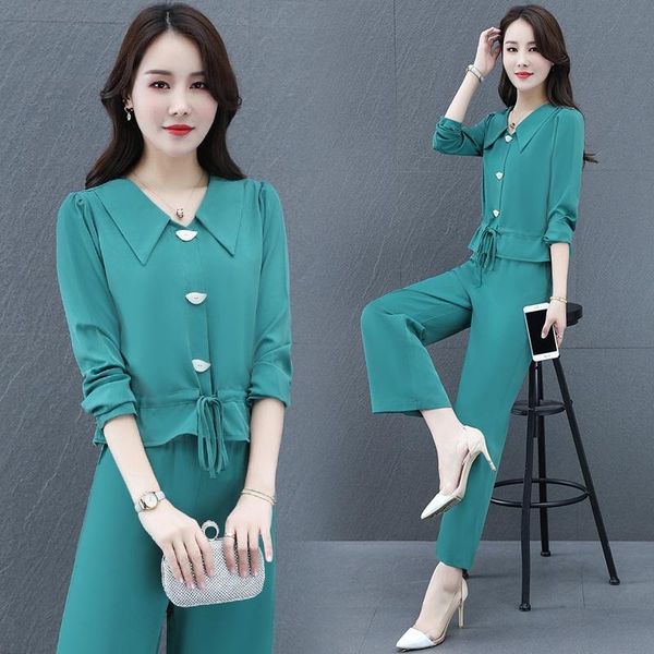 two piece set women outfits spring wide leg pant suit professional long sleeve buttons plus size clothing summer women's pants, White
two piece set women outfits spring wide leg pant suit professional long sleeve buttons plus size clothing summer women's pants, White