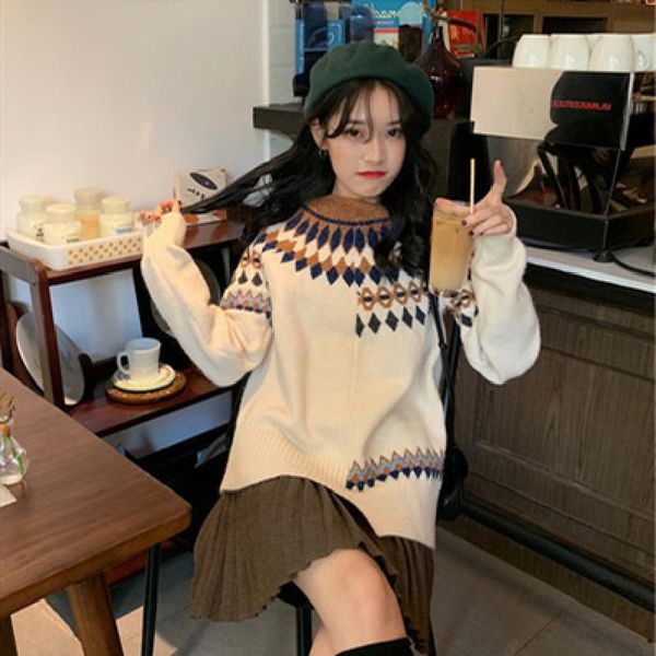 autumn women diamond lattice sweater female leisure all-match long sleeve ladies hit color pullovers girl knitted women's sweaters, White;black
autumn women diamond lattice sweater female leisure all-match long sleeve ladies hit color pullovers girl knitted women's sweaters, White;black