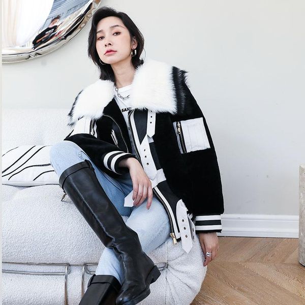 women's fur & faux winter fashion real lamb wool coats womens loose leather coat black and white stitching women jackets
women's fur & faux winter fashion real lamb wool coats womens loose leather coat black and white stitching women jackets