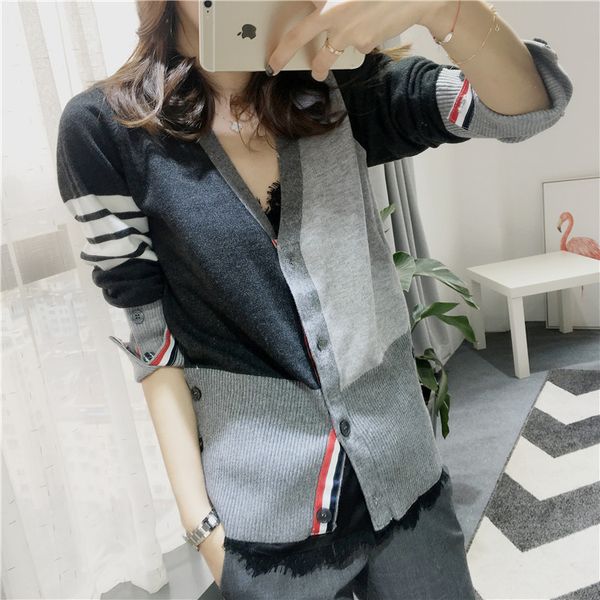 2021 spring and summer new tb college style color matching ice silk cardigan women's long sleeve knitted sunscreen jacket, White
2021 spring and summer new tb college style color matching ice silk cardigan women's long sleeve knitted sunscreen jacket, White