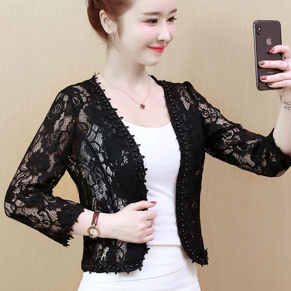 women's jackets chaquetas mujer 2021 short jacket women hollow out lace coats and casaco feminino, Black;brown
women's jackets chaquetas mujer 2021 short jacket women hollow out lace coats and casaco feminino, Black;brown