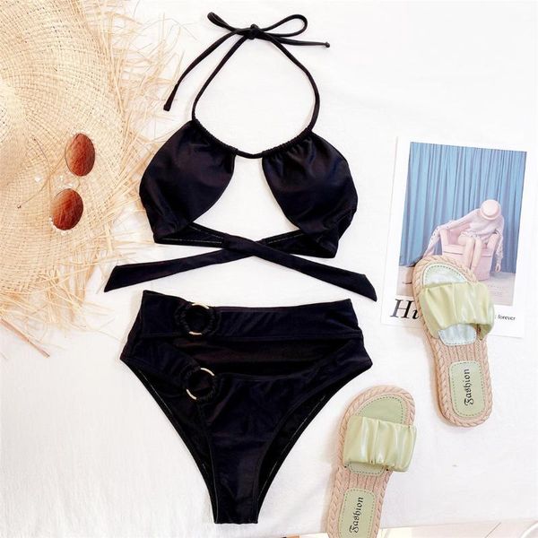 cut out halter female swimsuit high waist bikini women swimwear two-pieces set black bather bathing suit swim k2918 women's, White;black
cut out halter female swimsuit high waist bikini women swimwear two-pieces set black bather bathing suit swim k2918 women's, White;black