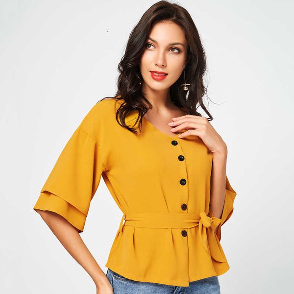 women's blouses & shirts spring slim slimming fashion lace-up literary small fresh middle sleeve ladies buttoned yellow blouse nyq, White
women's blouses & shirts spring slim slimming fashion lace-up literary small fresh middle sleeve ladies buttoned yellow blouse nyq, White
