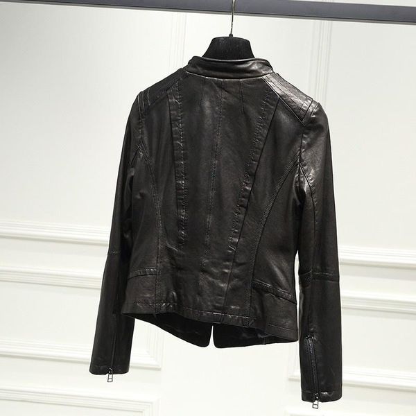 women's leather & faux ladies fashion short stand collar real sheepskin jacket women classic motorcycle slim fit genuine autumn outwear, Black
women's leather & faux ladies fashion short stand collar real sheepskin jacket women classic motorcycle slim fit genuine autumn outwear, Black