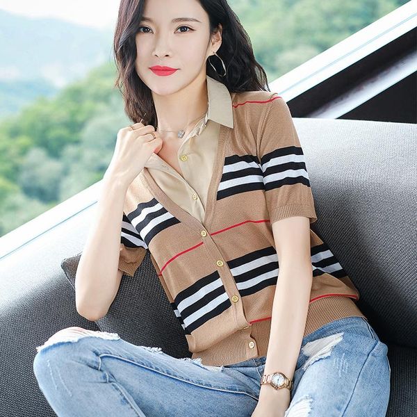 women's knits & tees fake two-piece blouse summer loose ice silk sweater cardigan thin short-sleeved coat, White
women's knits & tees fake two-piece blouse summer loose ice silk sweater cardigan thin short-sleeved coat, White