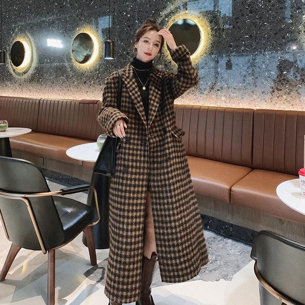 women's wool & blends real s retro plaid women long over the knee 2021 winter british style woolen coat, Black
women's wool & blends real s retro plaid women long over the knee 2021 winter british style woolen coat, Black