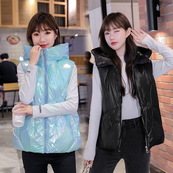 women's vests 2021 autumn winter women hooded cotton padded vest jacket casual warm waistcoat female loose sleeveless glossy solid z961, Black;white
women's vests 2021 autumn winter women hooded cotton padded vest jacket casual warm waistcoat female loose sleeveless glossy solid z961, Black;white