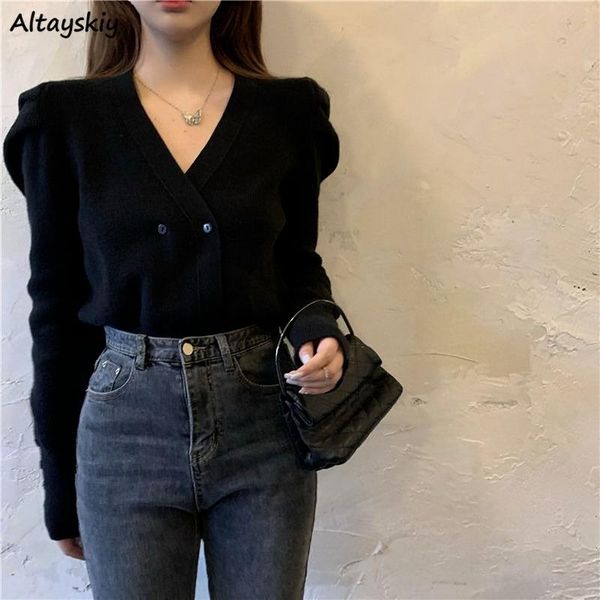 women's knits & tees sweaters women solid v-neck long puff sleeve stylish slim korean style all-match double breasted feminino cardigan, White
women's knits & tees sweaters women solid v-neck long puff sleeve stylish slim korean style all-match double breasted feminino cardigan, White