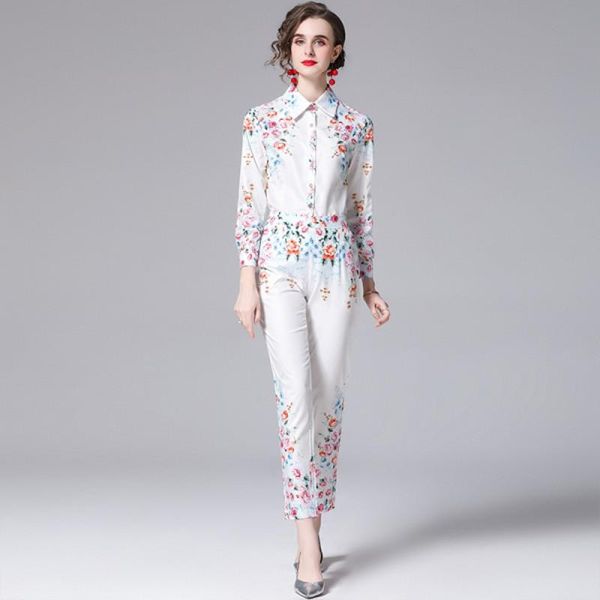 women's two piece pants runway designer suit women's spring long sleeve turn down collar flower printing shirt + hight waist penci, White
women's two piece pants runway designer suit women's spring long sleeve turn down collar flower printing shirt + hight waist penci, White