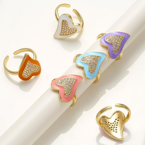cluster rings chic enamel heart cz stone open ring for women, multicolor adjustable copper gold plated dripping oil party jewelry gift, Golden;silver
cluster rings chic enamel heart cz stone open ring for women, multicolor adjustable copper gold plated dripping oil party jewelry gift, Golden;silver