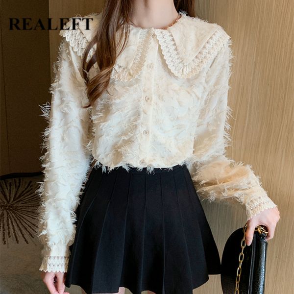spring white color women's shirt female blouse long sleeve korean ol style casual lace tassel blouses 210428
spring white color women's shirt female blouse long sleeve korean ol style casual lace tassel blouses 210428