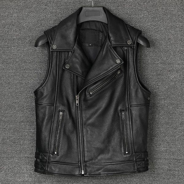 men's vests genuine cowhide leather vest oblique zipper motorcycle biker stand collar sleeveless jackets waistcoat, Black;white
men's vests genuine cowhide leather vest oblique zipper motorcycle biker stand collar sleeveless jackets waistcoat, Black;white