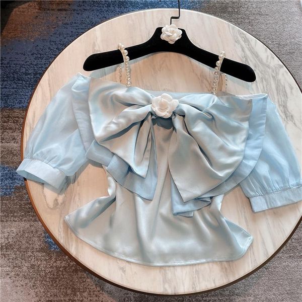 women's blouses & shirts bow blouse women 2021 spring and summer girl big corsage heavy industry pearl short strap chiffon shirt blusas, White
women's blouses & shirts bow blouse women 2021 spring and summer girl big corsage heavy industry pearl short strap chiffon shirt blusas, White