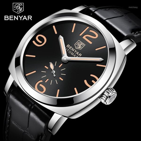 men's watch rubber leather military business belt automatic mechanical first 50m waterproof clock wristwatches, Slivery;brown
men's watch rubber leather military business belt automatic mechanical first 50m waterproof clock wristwatches, Slivery;brown