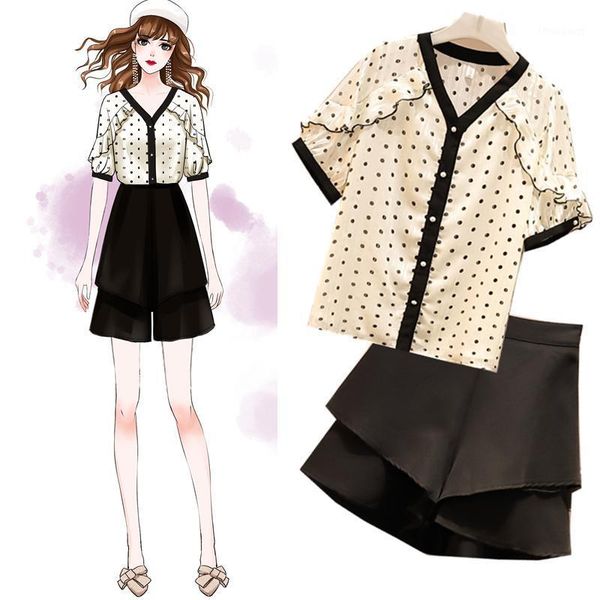 summer women plus size dot print chiffon blouse & short pants 2 pcs clothing set shorts suit xl -4xl casual outfit v neck women's track, Gray
summer women plus size dot print chiffon blouse & short pants 2 pcs clothing set shorts suit xl -4xl casual outfit v neck women's track, Gray