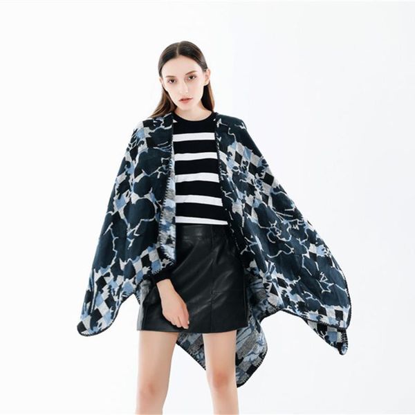 scarves womens checked open front poncho cape ladies autumn winter cashmere feeling knitted shawls wrap blanket cardigan coat, Blue;gray
scarves womens checked open front poncho cape ladies autumn winter cashmere feeling knitted shawls wrap blanket cardigan coat, Blue;gray