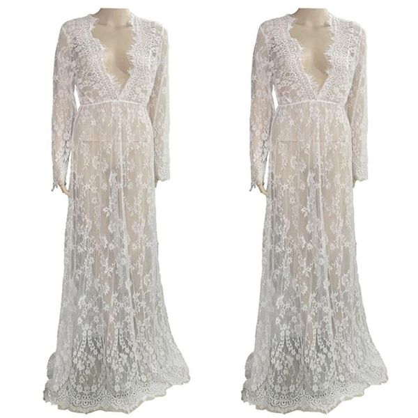 maternity dresses 2 pcs pography props maxi gown v-neck lace pregnancy dress-l & xl, White 
maternity dresses 2 pcs pography props maxi gown v-neck lace pregnancy dress-l & xl, White