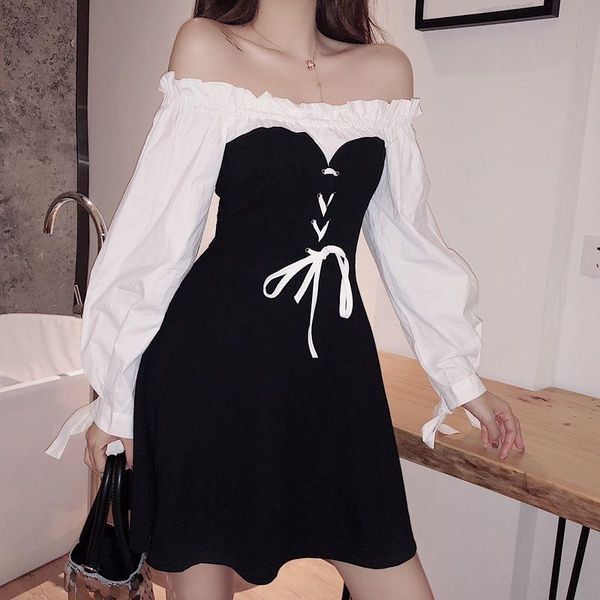 casual dresses coolfel summer gothic black dress patchwork off shoulder bandage pleated retro elegant fashion, Black;gray
casual dresses coolfel summer gothic black dress patchwork off shoulder bandage pleated retro elegant fashion, Black;gray