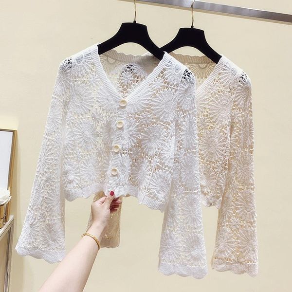 women's blouses & shirts hollow out lace knitted women white summer 2021 flare sleeved short solid lightweight female elegant cardigan
women's blouses & shirts hollow out lace knitted women white summer 2021 flare sleeved short solid lightweight female elegant cardigan