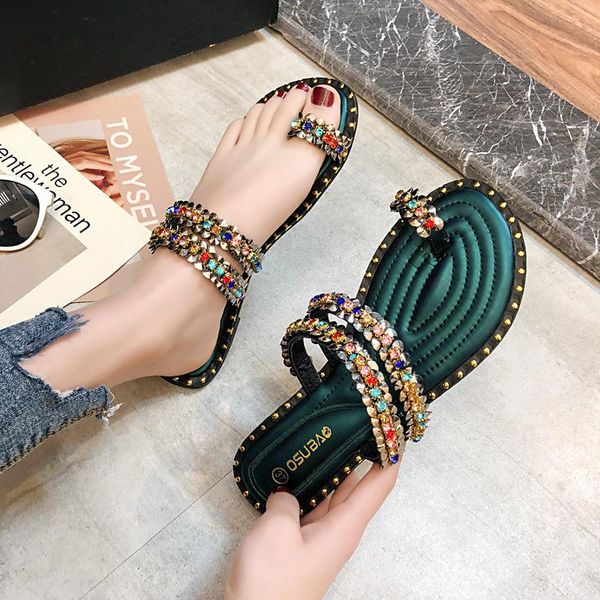 slippers outside solid flat slides women open toe bling shallow crystal string bead summer beach ladies shoes, Black
slippers outside solid flat slides women open toe bling shallow crystal string bead summer beach ladies shoes, Black