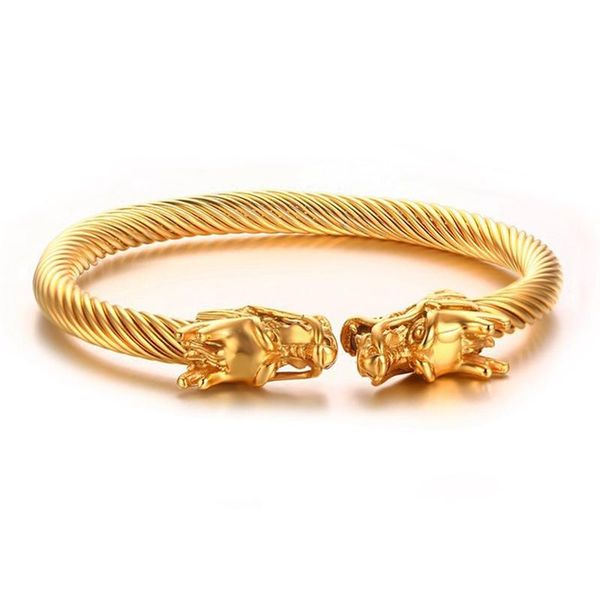 bangle punk hip double dragon head open men's bracelet adjustable stainless steel twisted gold color male cuff bangles bracelets, Black
bangle punk hip double dragon head open men's bracelet adjustable stainless steel twisted gold color male cuff bangles bracelets, Black