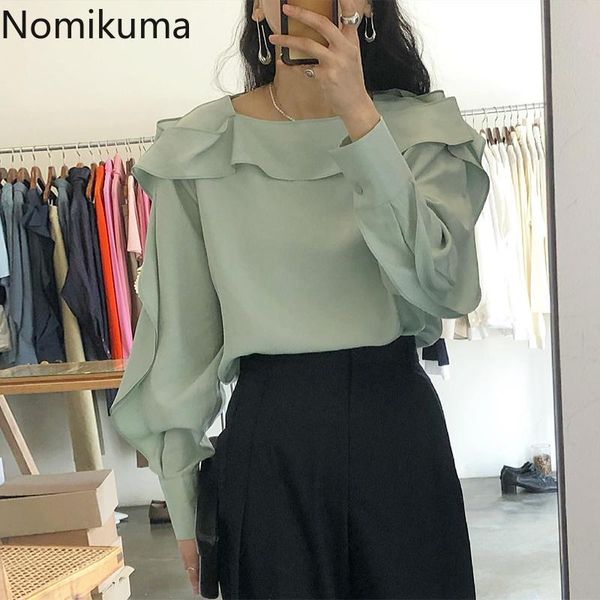 women's blouses & shirts nomikuma elegant o neck ruffle patchwork blouse women solid color all-match korean style long sleeve blusas mu, White
women's blouses & shirts nomikuma elegant o neck ruffle patchwork blouse women solid color all-match korean style long sleeve blusas mu, White