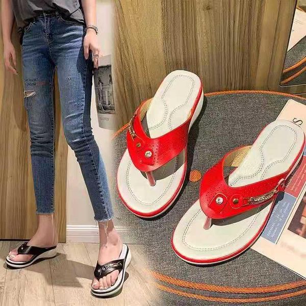slippers 2021 women's summer flip flop fashion metal button shoes wedge outdoor beach sandals female outside platform sides, Black
slippers 2021 women's summer flip flop fashion metal button shoes wedge outdoor beach sandals female outside platform sides, Black