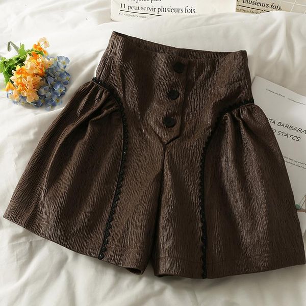 women's shorts women buttons super high waist 2021 slim wide leg female shiny trousers, White;black
women's shorts women buttons super high waist 2021 slim wide leg female shiny trousers, White;black