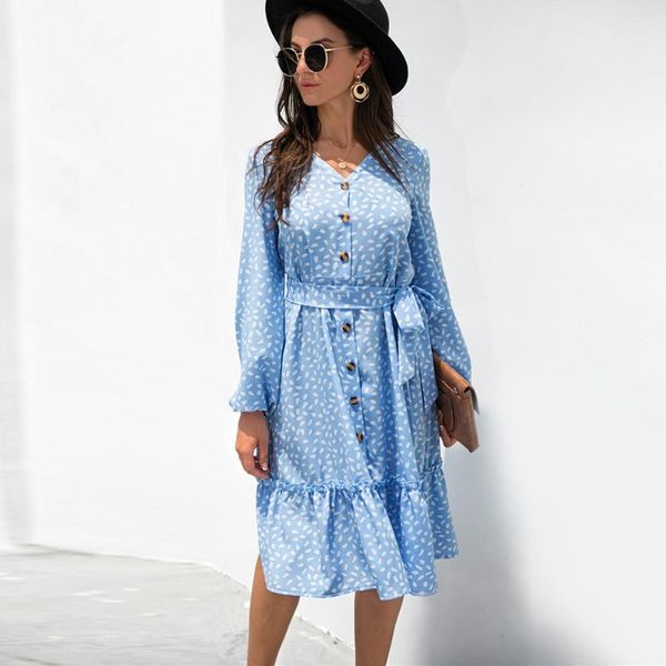 casual dresses elegant long sleeve v-neck polka dot print women dress autumn high waist open button ruffles boho beach midi with, Black;gray
casual dresses elegant long sleeve v-neck polka dot print women dress autumn high waist open button ruffles boho beach midi with, Black;gray