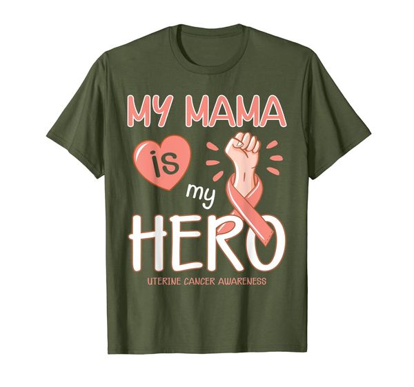 my mama is my hero uterine cancer awareness shirt, White;black