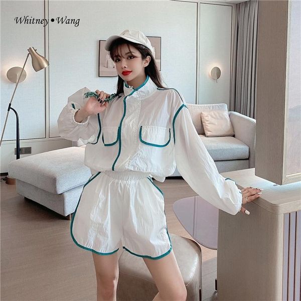 women's jackets whitney wang 2021 spring summer fashion streetwear colors contrast edging sports coat and shorts suits women 2 pieces s, Black;brown
women's jackets whitney wang 2021 spring summer fashion streetwear colors contrast edging sports coat and shorts suits women 2 pieces s, Black;brown
