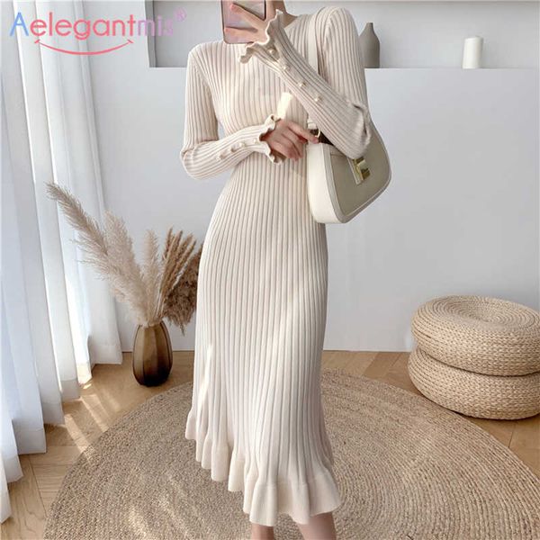 aelegantmis vintage trumpet knitted ribbed dress women loose elegant mermaid sweater petal sleeve button vestidos korean 210607, Black;gray
aelegantmis vintage trumpet knitted ribbed dress women loose elegant mermaid sweater petal sleeve button vestidos korean 210607, Black;gray
