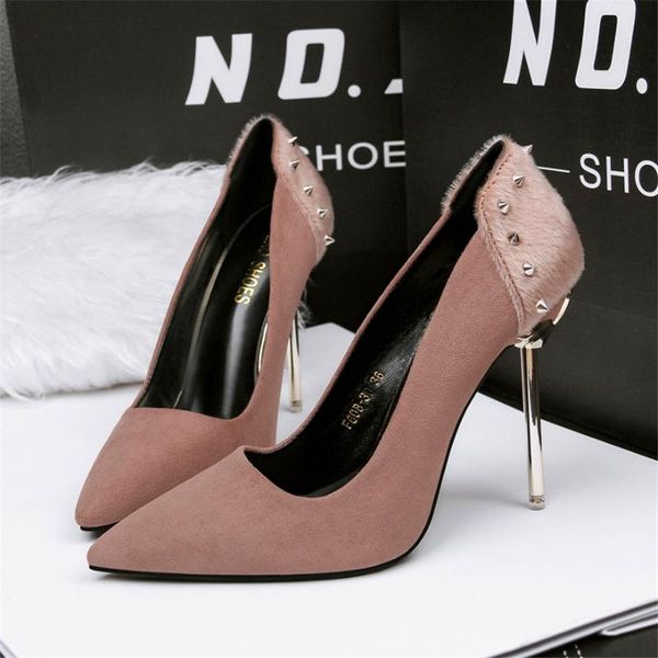 dress shoes women faux fur retro rivet high heels 2021 autumn flock shallow pointed metal thin heel fashion women's office, Black
dress shoes women faux fur retro rivet high heels 2021 autumn flock shallow pointed metal thin heel fashion women's office, Black