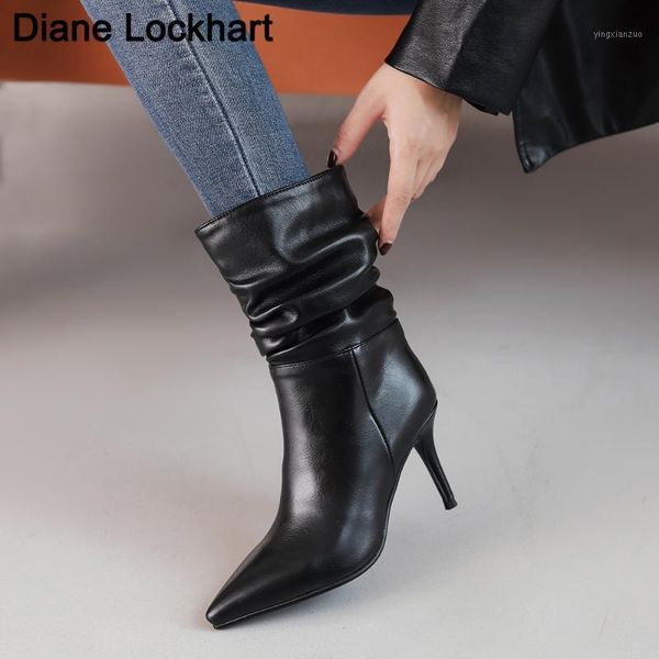 women pleated mid calf boots woman thin high heels women's pointed toe pumps ladies party shoes female winter slim bottes1, Black
women pleated mid calf boots woman thin high heels women's pointed toe pumps ladies party shoes female winter slim bottes1, Black
