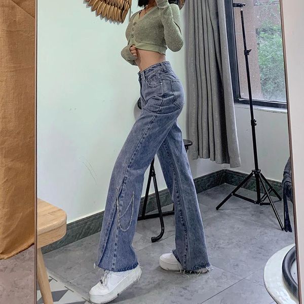 women's jeans stylish high waist chains patchwork flare pants streetwear female denim trousers casual capris, Blue
women's jeans stylish high waist chains patchwork flare pants streetwear female denim trousers casual capris, Blue