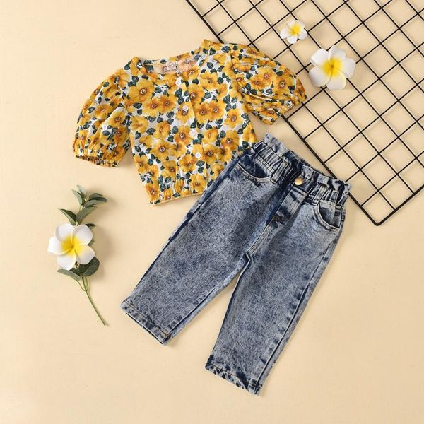 spring autumn girl set floral print blouse + jeans pants suits for kids children clothes clothing sets, White
spring autumn girl set floral print blouse + jeans pants suits for kids children clothes clothing sets, White