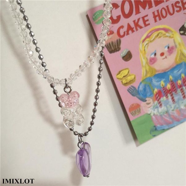 pendant necklaces 2021 kpop 2pcs/set aesthetic resin bear transparent beaded metal chain purple heart necklace for women trend jewelry, Silver
pendant necklaces 2021 kpop 2pcs/set aesthetic resin bear transparent beaded metal chain purple heart necklace for women trend jewelry, Silver