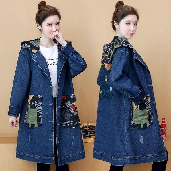 women's trench coats large size printed denim jacket female korean version loose 2021 autumn mid-length stitching hooded coat windbreak, Tan;black
women's trench coats large size printed denim jacket female korean version loose 2021 autumn mid-length stitching hooded coat windbreak, Tan;black