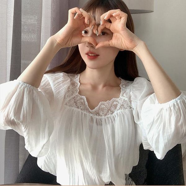 women's blouses & shirts han feng chic summer white fairy chiffon shirt bubble sleeve lace stitching square collar wild top
women's blouses & shirts han feng chic summer white fairy chiffon shirt bubble sleeve lace stitching square collar wild top