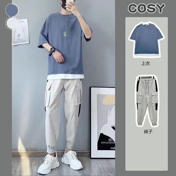 men's tracksuits set summer korean fake two-piece short-sleeve t-shirt men oversized pants sweatpants student handsome casual suit, Gray
men's tracksuits set summer korean fake two-piece short-sleeve t-shirt men oversized pants sweatpants student handsome casual suit, Gray
