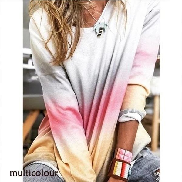 women's 2021 fall style casual gradient printing long-sleeved sweater t-shirt, White
women's 2021 fall style casual gradient printing long-sleeved sweater t-shirt, White