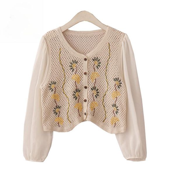 women's blouses & shirts korean vintage floral embroidery crop streetwear elegant gentle crochet casual loose chiffon single breasted, White
women's blouses & shirts korean vintage floral embroidery crop streetwear elegant gentle crochet casual loose chiffon single breasted, White