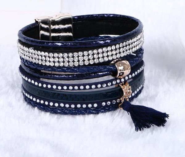 tennis crystal cuff leather rhinestone slake bohemian style bracelet wrap drill bangle, Golden;silver
tennis crystal cuff leather rhinestone slake bohemian style bracelet wrap drill bangle, Golden;silver