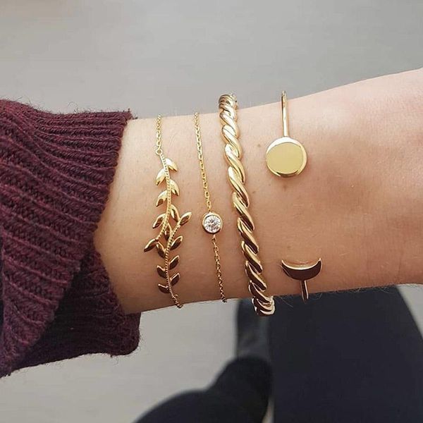link chain 4 pcs/set women bracelets leaves moon crescent twist opening bracelet cx17link, Black
link chain 4 pcs/set women bracelets leaves moon crescent twist opening bracelet cx17link, Black
