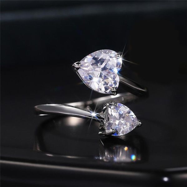 wedding rings huitan 2021 trendy double heart design women's with cubic zirconia delicate gift for lover bands love, Slivery;golden