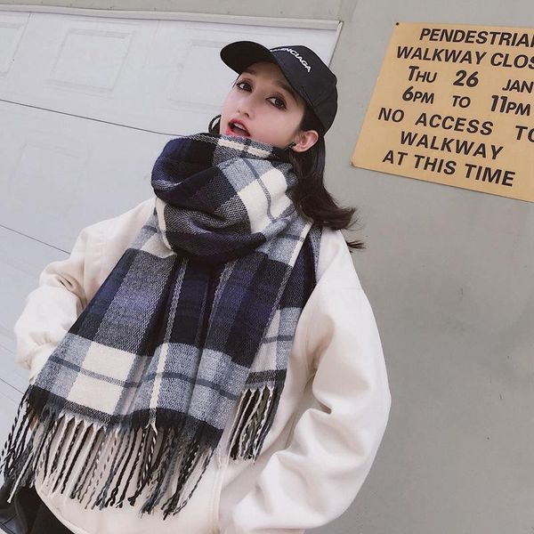 scarves scarf female 2021 korean version of autumn and winter plaid warm imitation cashmere tassel big shawl double-sided wild bib, Blue;gray
scarves scarf female 2021 korean version of autumn and winter plaid warm imitation cashmere tassel big shawl double-sided wild bib, Blue;gray