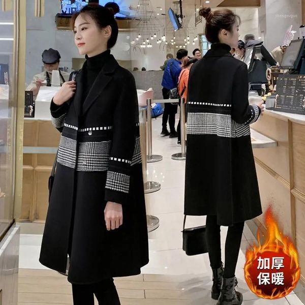 women's wool & blends woolen coat women mid-length thickened 2021 autumn winter suit collar jacket large size houndstooth ladies outwea, Black
women's wool & blends woolen coat women mid-length thickened 2021 autumn winter suit collar jacket large size houndstooth ladies outwea, Black