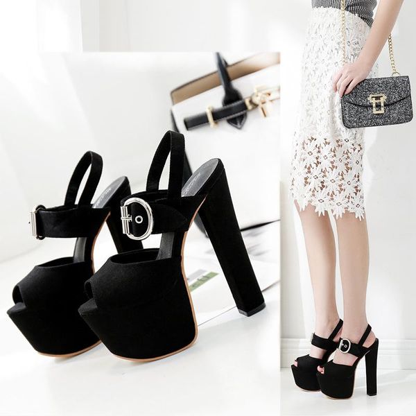 summer 17 cm thick with sandals fashion platform model catwalk super high heel women heels, Black
summer 17 cm thick with sandals fashion platform model catwalk super high heel women heels, Black