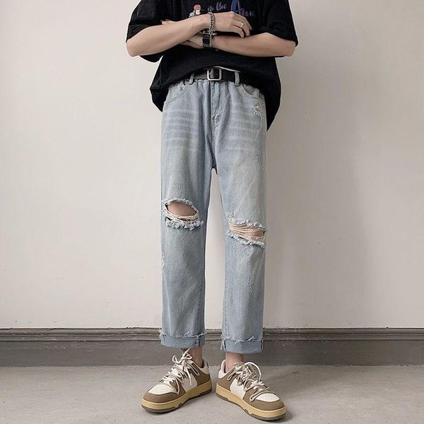 men's jeans summer all-match nine-point ripped men straight loose washed casual frayed trousers trend denim pants thin, Blue
men's jeans summer all-match nine-point ripped men straight loose washed casual frayed trousers trend denim pants thin, Blue